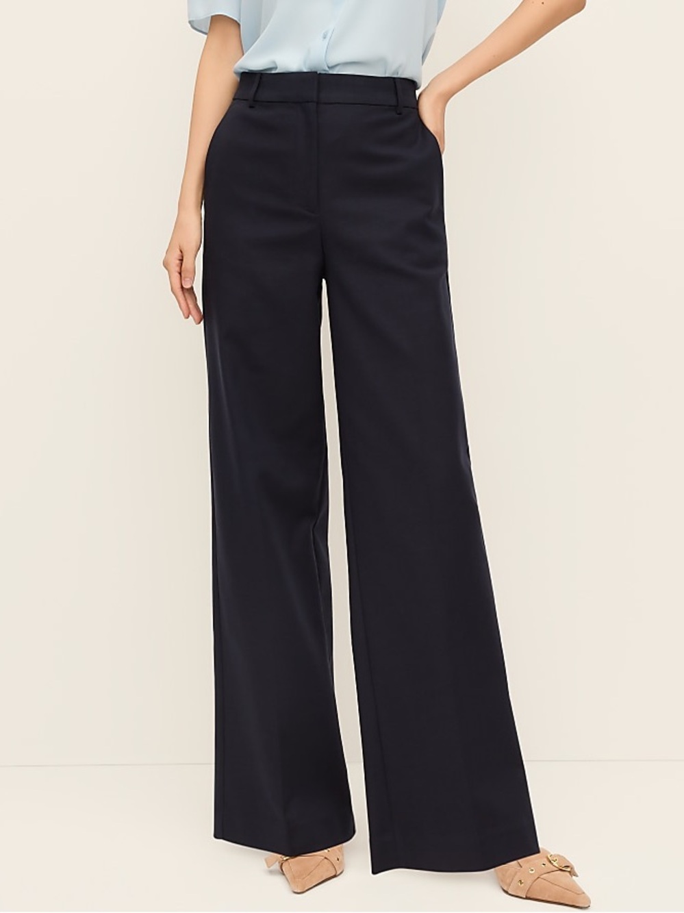 Ann Taylor The Wide Leg Pant Doubleweave Virgin Wool Blend Black 14